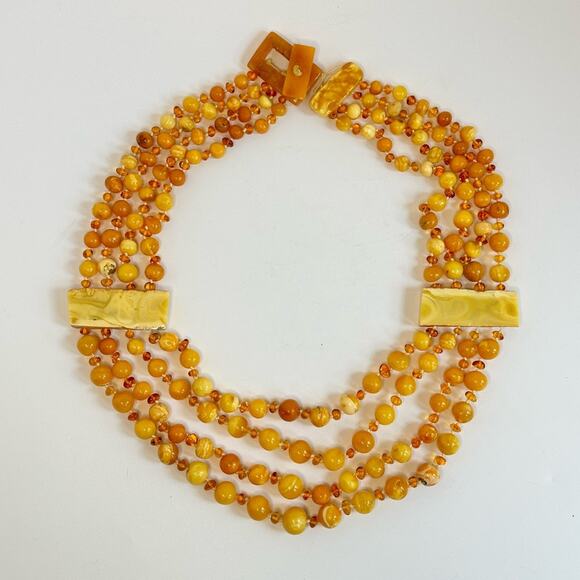 Vintage Y2K Multi Strand Amber Beaded Necklace In Cream - Picture 1 of 3